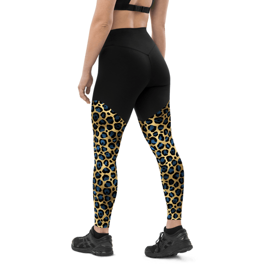 Desert Night Blue Leopard - Compression Sports Leggings - Sports Leggings - GYMLEGGS LLC