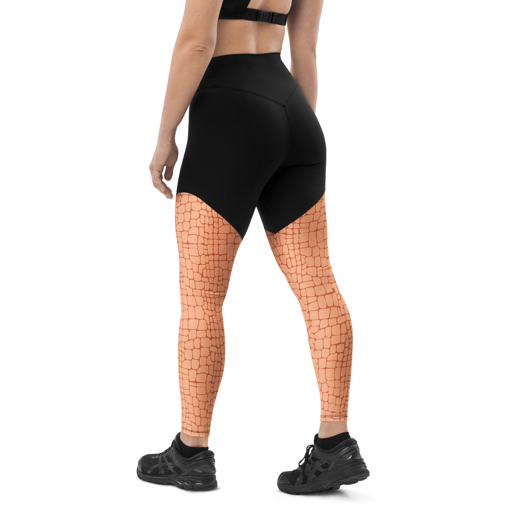 Peach Rose Crocodile - Compression Sports Leggings - Sports Leggings - GYMLEGGS LLC