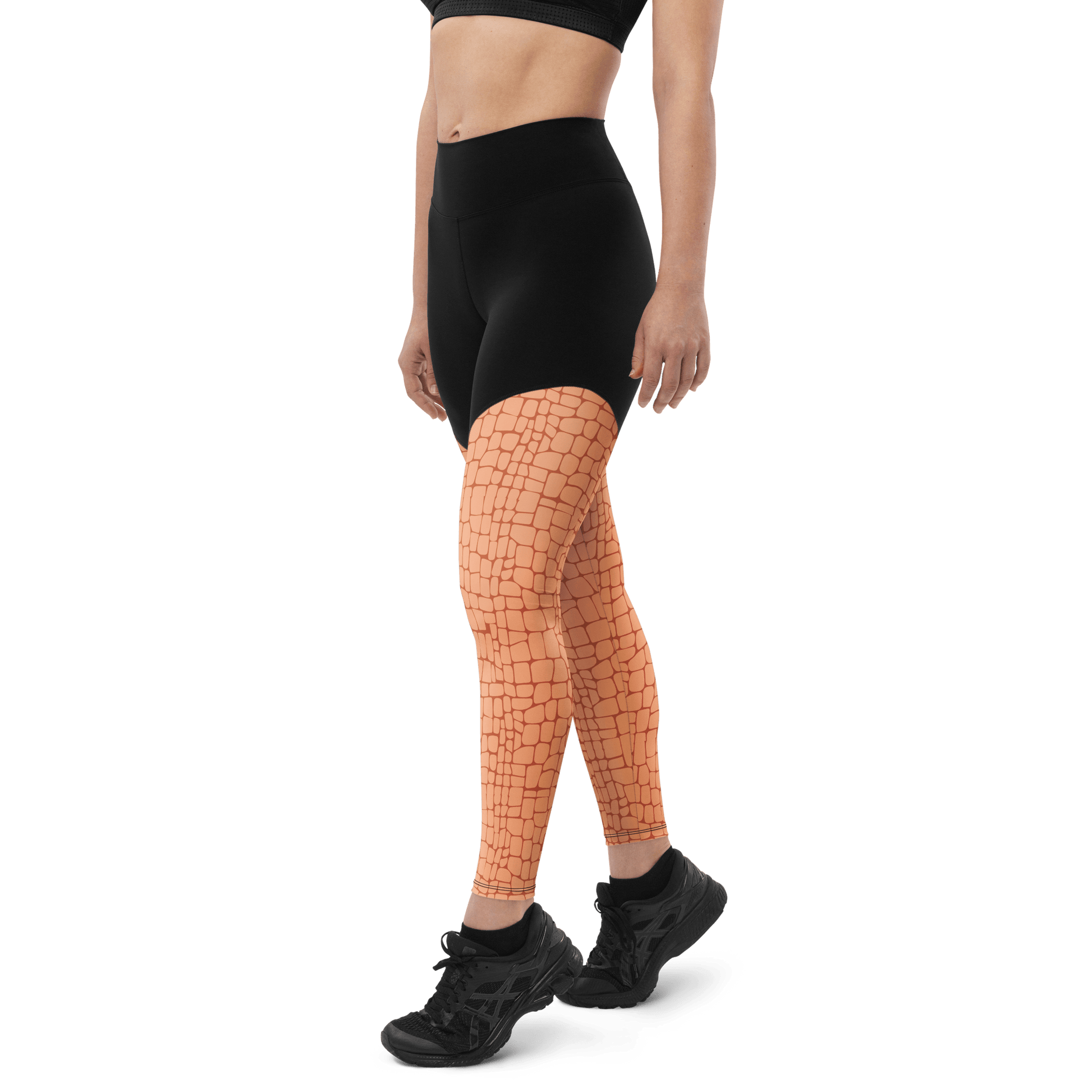 Peach Rose Crocodile - Compression Sports Leggings - Sports Leggings - GYMLEGGS LLC